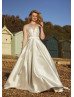 Spaghetti Straps Ivory Pleated Satin Gorgeous Wedding Dress